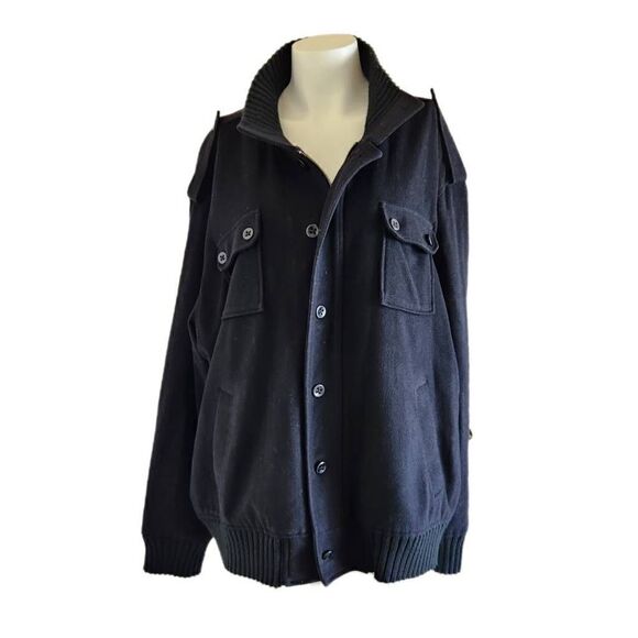 Men's wool jacket structure black button zip up XXL - Picture 1 of 6